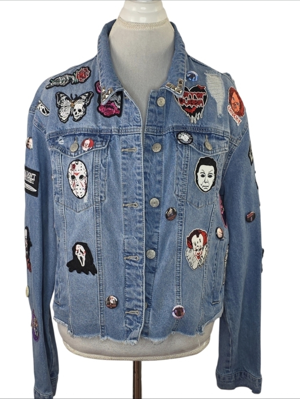 Boneyard Threadz Final Girl Denim Horror Battle Jacket Size 1X - Picture 2 of 12
